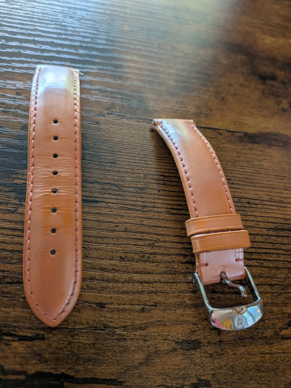 Michele Leather Watch Strap in Peach